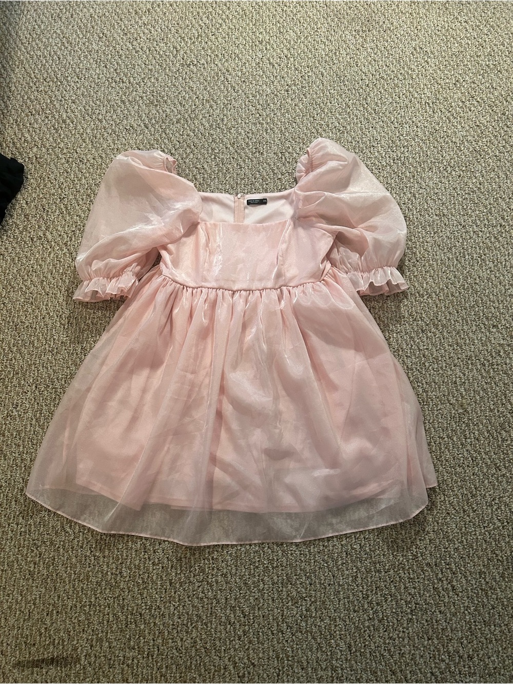 SHEIN Pink Puff Sleeve Organza Mini Dress